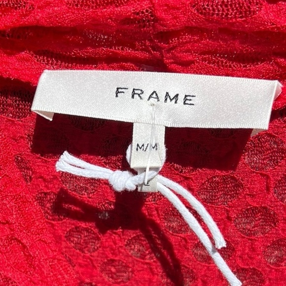 🌻NEW w/o tags FRAME Cherry Red Mesh Stretch Lace Turtleneck Top Size Medium - Picture 11 of 13